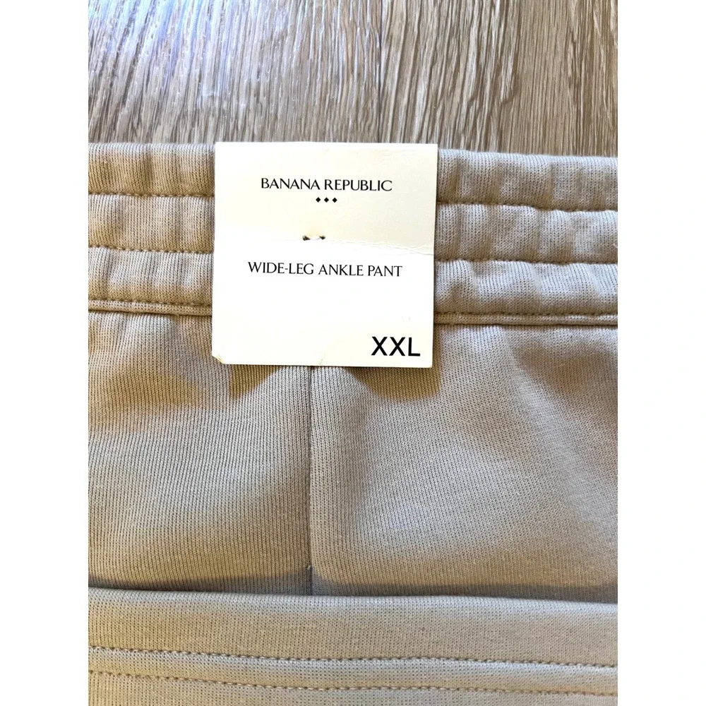 Banana Republic XXL Wide Leg Ankle‎ Pant Beige Cotton Blend Elastic Waist NWT